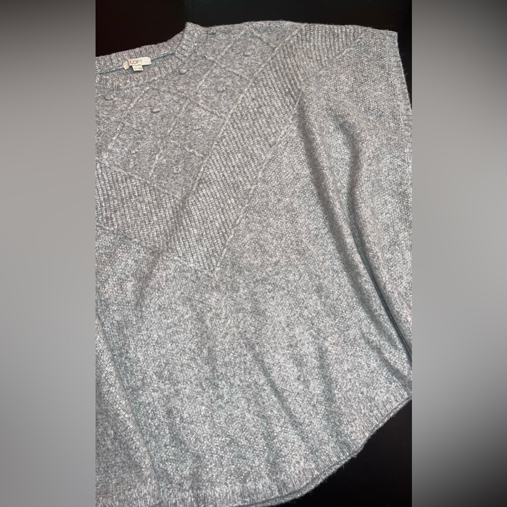 LOFT Grey Pullover Pancho Wool Blend Knit Sweater Size M/L NWOT